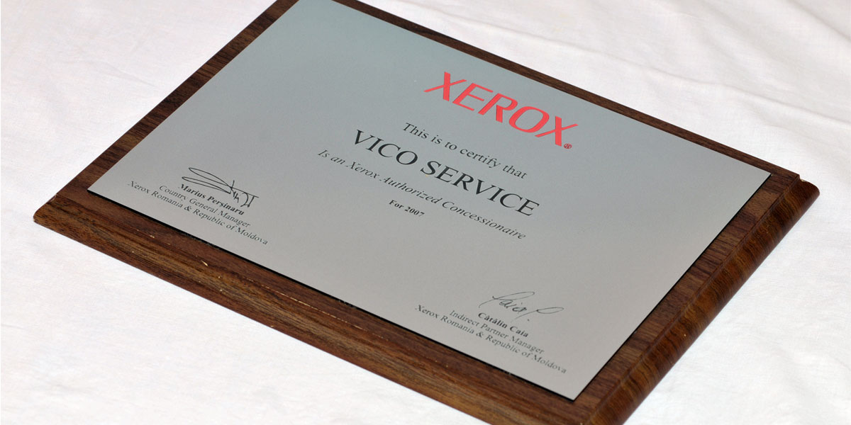 Plachetă de Certificare Xerox-gallery